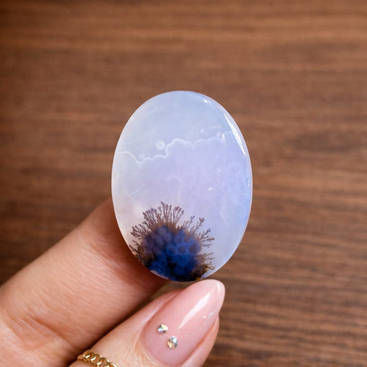 Dendrite Agate Oval Cabochon 24x17x5mm – Natural Scenic Dendritic Gemstone for Jewelry Making