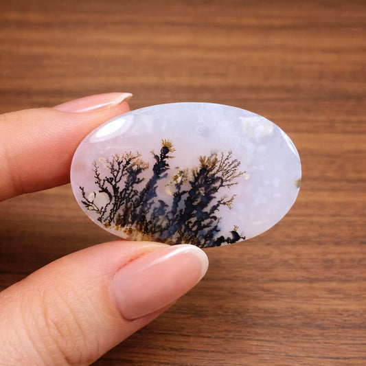 Dendrite Agate Cabochon 32x22x3mm – Natural Oval Dendritic Agate Loose Gemstone for Jewelry Making