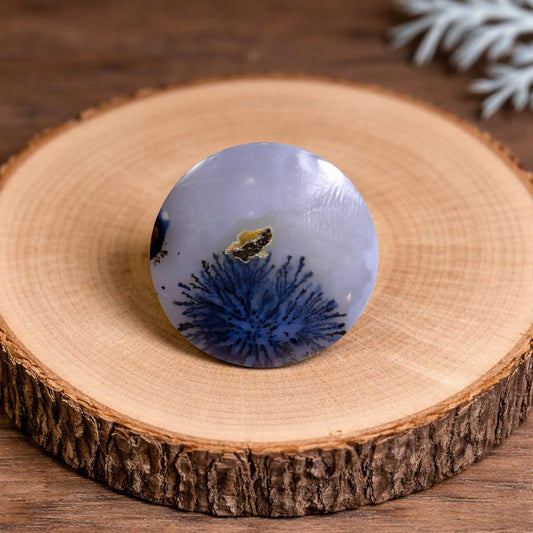 Dendrite Agate Cabochon 21x4mm – Natural Blue Dendritic Gemstone Round Cab for Jewelry Making