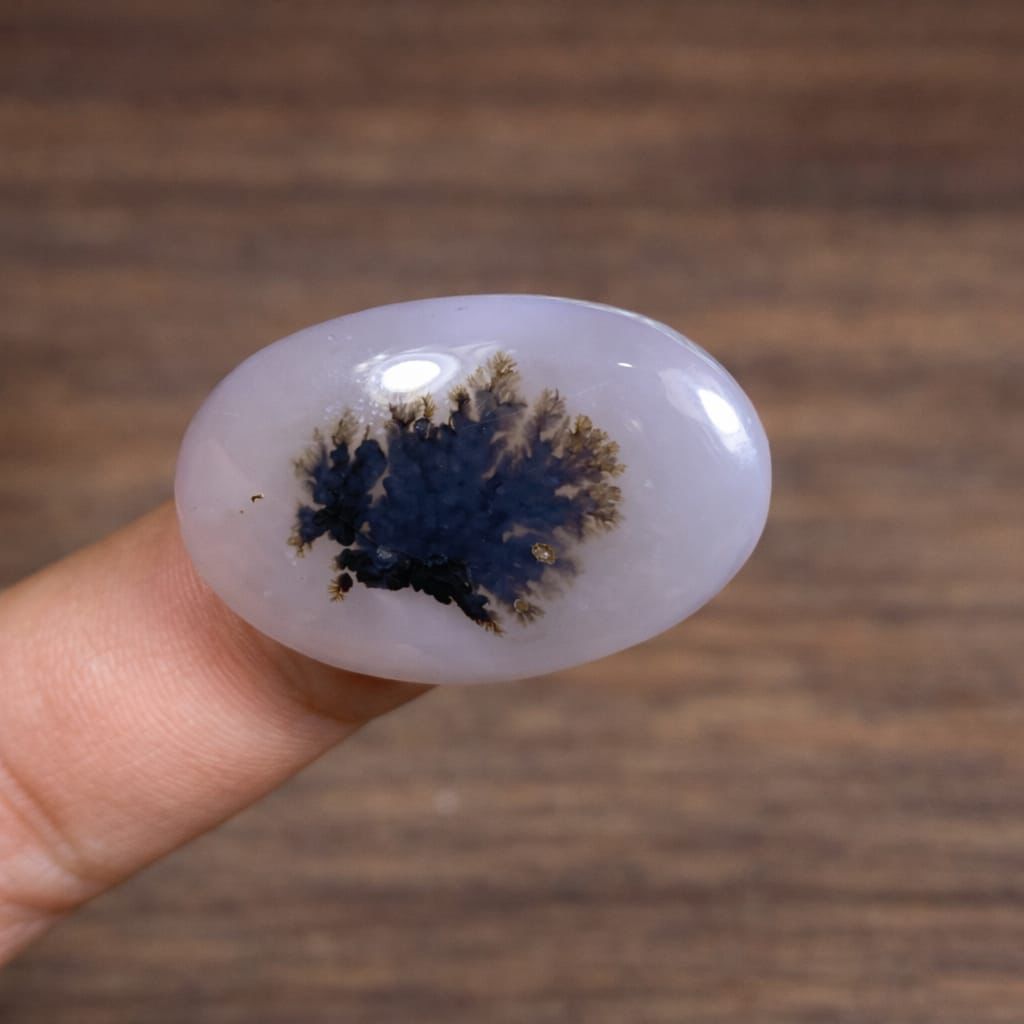 Dendritic Agate Cabochon 26x16x6mm – Natural Blue Dendrite Oval Gemstone for Jewelry Making