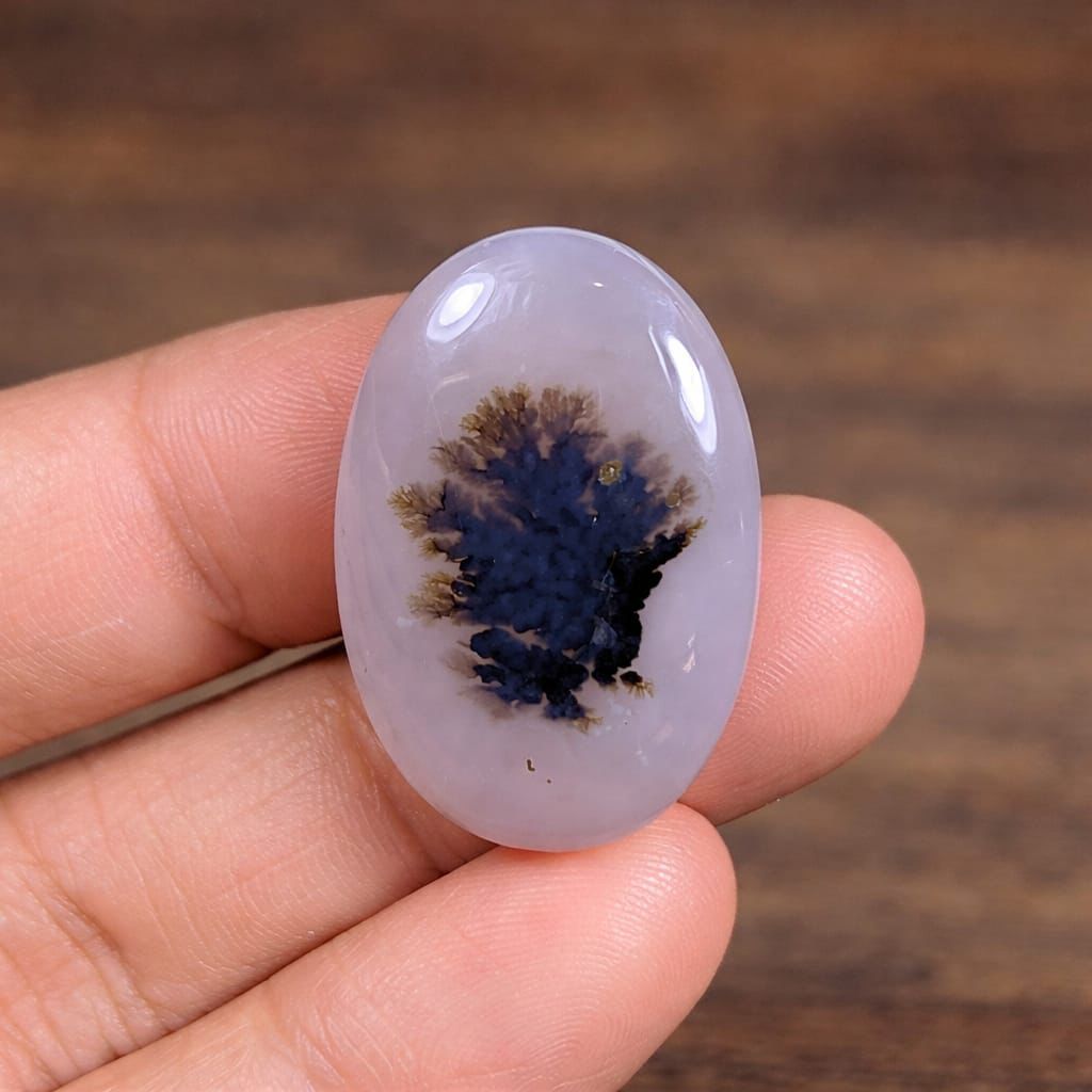 Dendritic Agate Cabochon 26x16x6mm – Natural Blue Dendrite Oval Gemstone for Jewelry Making