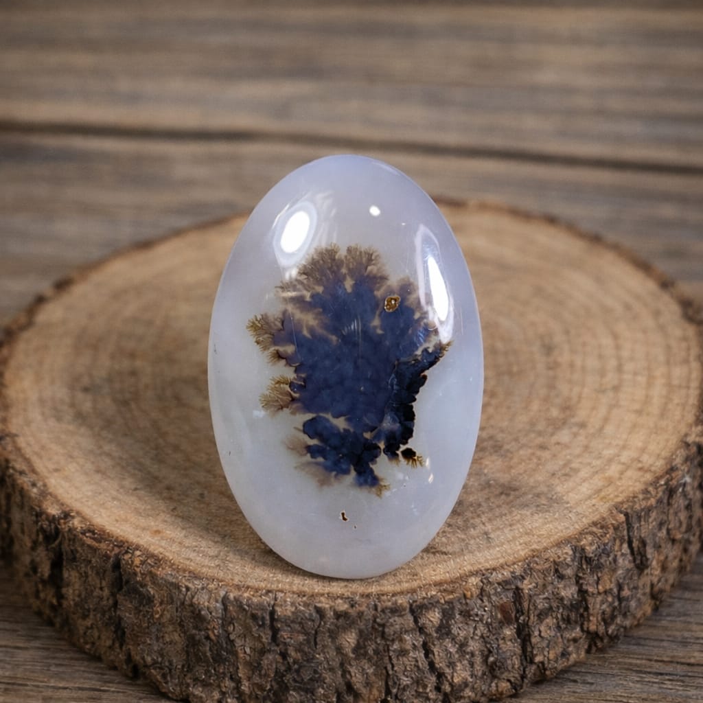 Dendritic Agate Cabochon 26x16x6mm – Natural Blue Dendrite Oval Gemstone for Jewelry Making