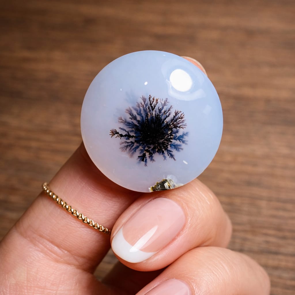 Dendrite Agate Cabochon 20x7mm – Natural Round Scenic Dendritic Gemstone for Jewelry Making