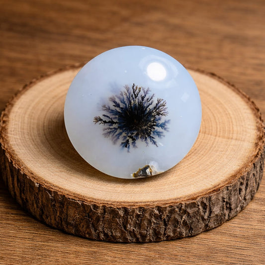 Dendrite Agate Cabochon 20x7mm – Natural Round Scenic Dendritic Gemstone for Jewelry Making