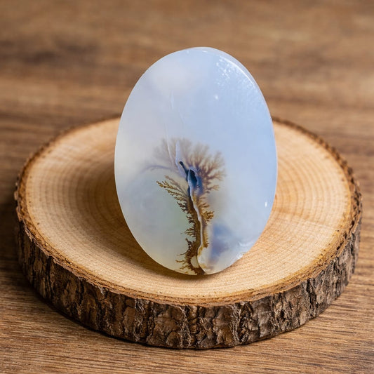 Dendrite Agate Cabochon 23x16x6mm – Natural Scenic Dendritic Oval Gemstone for Jewelry Making