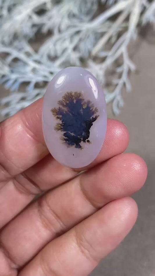 Dendritic Agate Cabochon 26x16x6mm – Natural Blue Dendrite Oval Gemstone for Jewelry Making