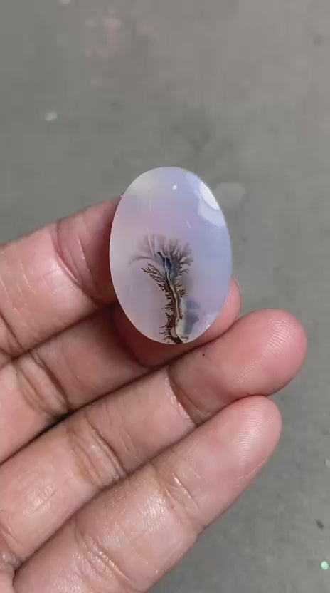Dendrite Agate Cabochon 23x16x6mm – Natural Scenic Dendritic Oval Gemstone for Jewelry Making